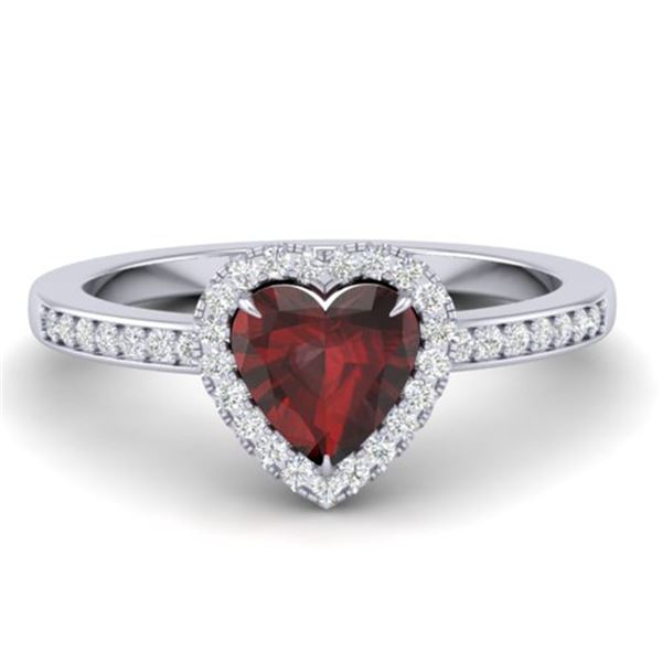 1.20 ctw Garnet & Micro VS/SI Diamond Ring Heart 14k White Gold - REF-26K3Y