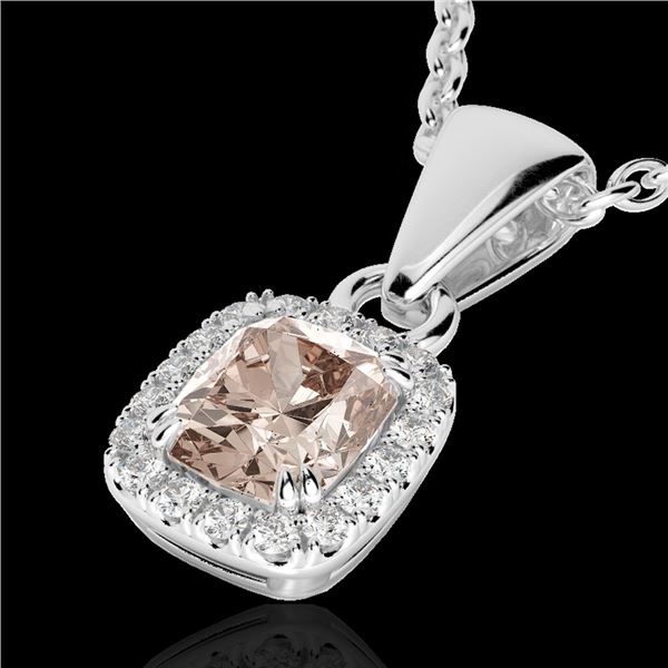 1.25 ctw Morganite & Micro Pave VS/SI Diamond Necklace 10k White Gold - REF-25R9K