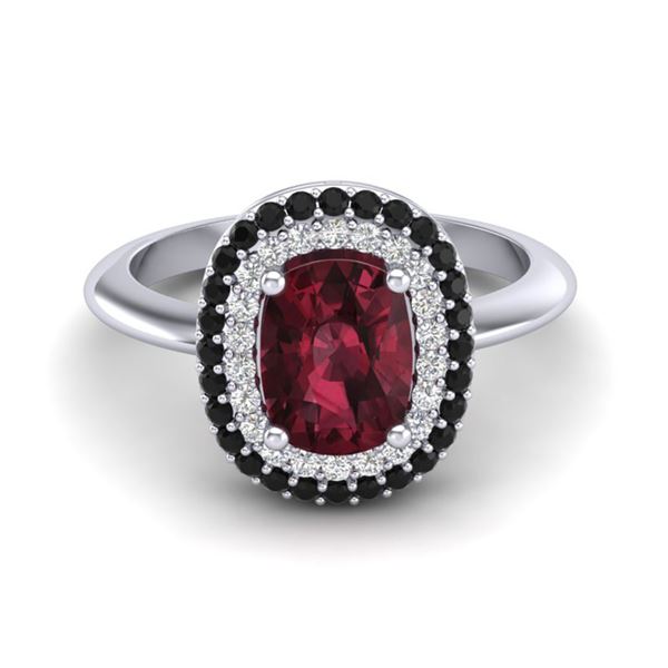 2.50 ctw Garnet With Black & White Micro Diamond Ring 14k White Gold - REF-49H5R