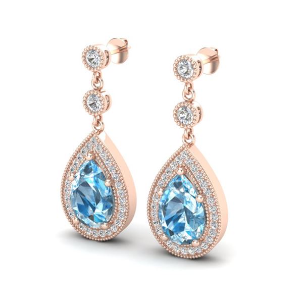 7.50 ctw Sky Topaz & Micro Pave VS/SI Diamond Earrings 14k Rose Gold - REF-55H2R