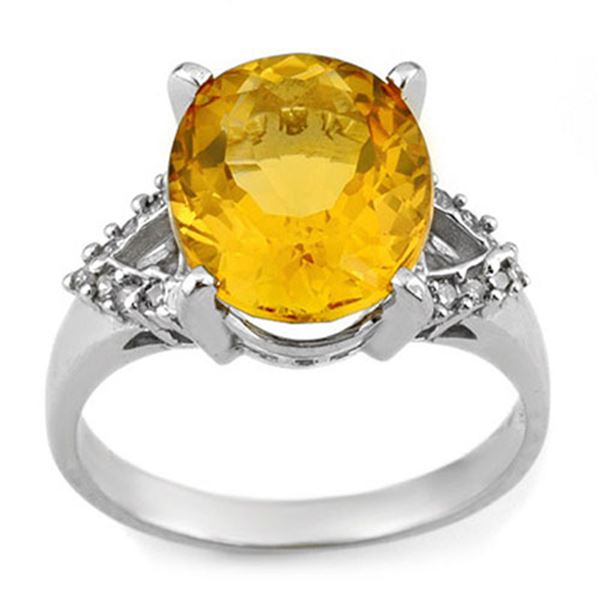6.20 ctw Citrine & Diamond Ring 10k White Gold - REF-25F4M