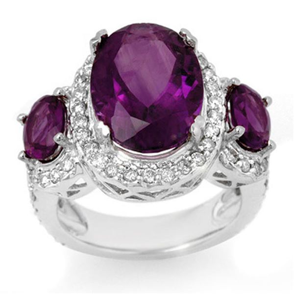 8.0 ctw Amethyst & Diamond Ring 10k White Gold - REF-118M2G