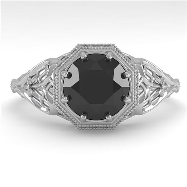 1.50 ctw Black Certified Diamond Engagment Ring Art Deco 18k White Gold - REF-52X3A