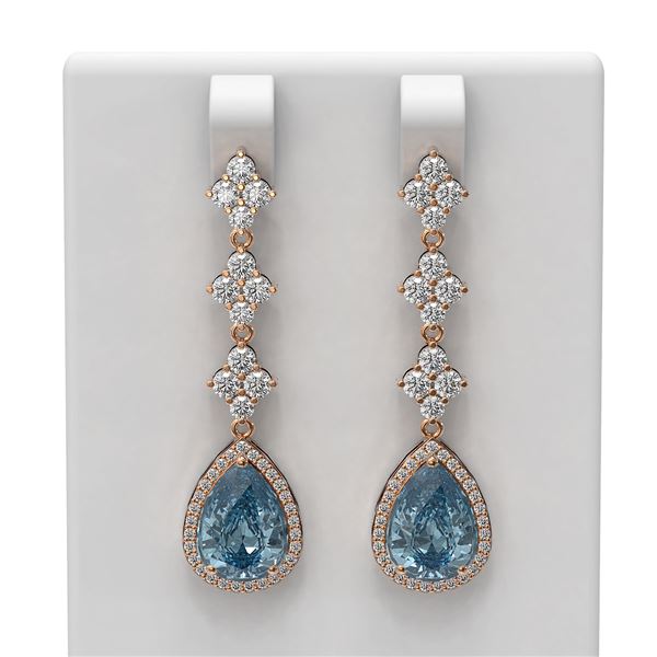 7.62 ctw Blue Topaz & Diamond Earrings 18K Rose Gold - REF-211M5G