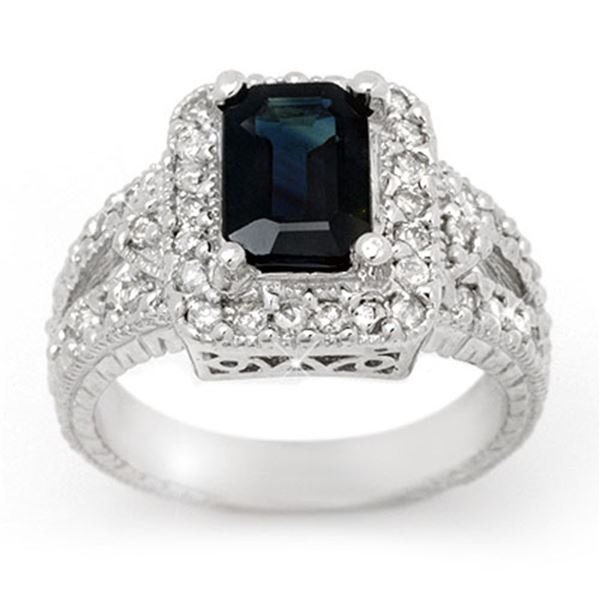 3.0 ctw Blue Sapphire & Diamond Ring 14k White Gold - REF-83K6Y