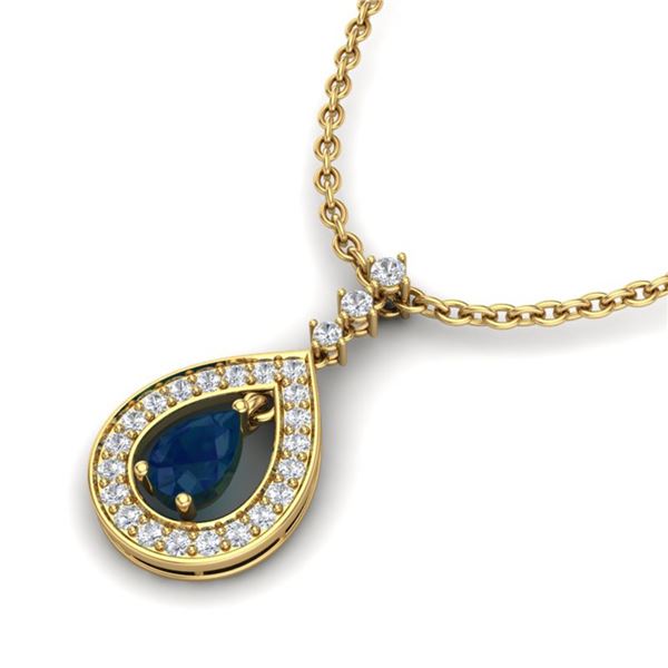 1.15 ctw Sapphire & Micro Pave VS/SI Diamond Necklace 14k Yellow Gold - REF-49K3Y