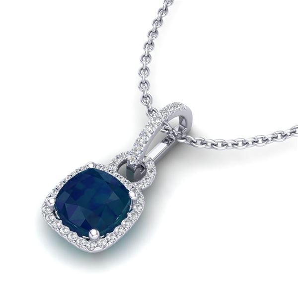 3 ctw Sapphire & Micro VS/SI Diamond Certified Necklace 18k White Gold - REF-56R2K