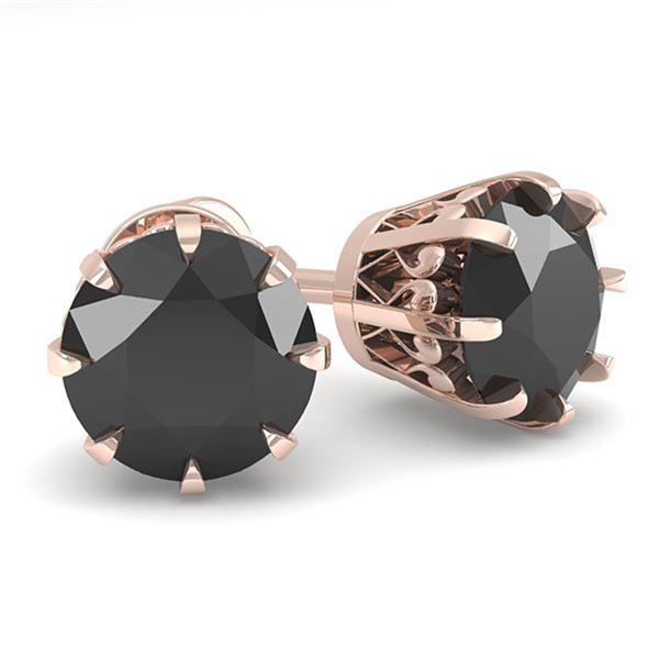 2.0 ctw Black Diamond Stud Solitaire Earrings Vintage 14k Rose Gold - REF-48K9Y