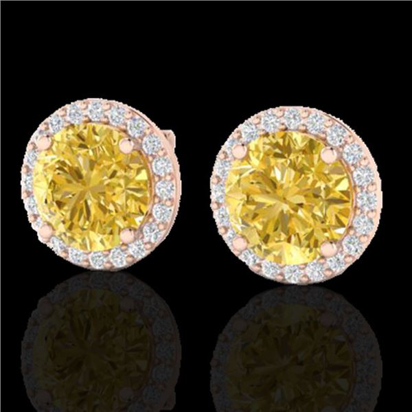 4 ctw Citrine & Halo VS/SI Diamond Micro Pave Earrings 14k Rose Gold - REF-49Y3X