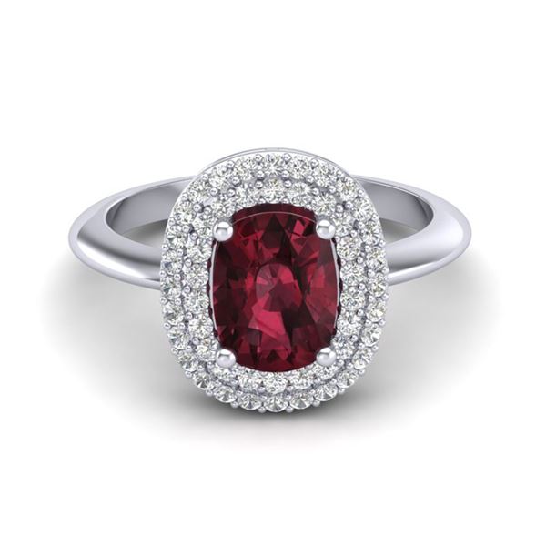 2.50 ctw Garnet With Micro VS/SI Diamond Ring Halo 14k White Gold - REF-49N5F