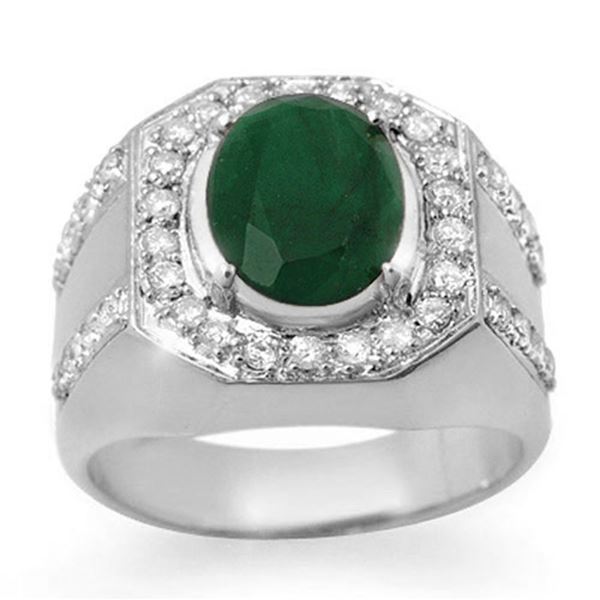 5.25 ctw Emerald & Diamond Men's Ring 10k White Gold - REF-123A6N