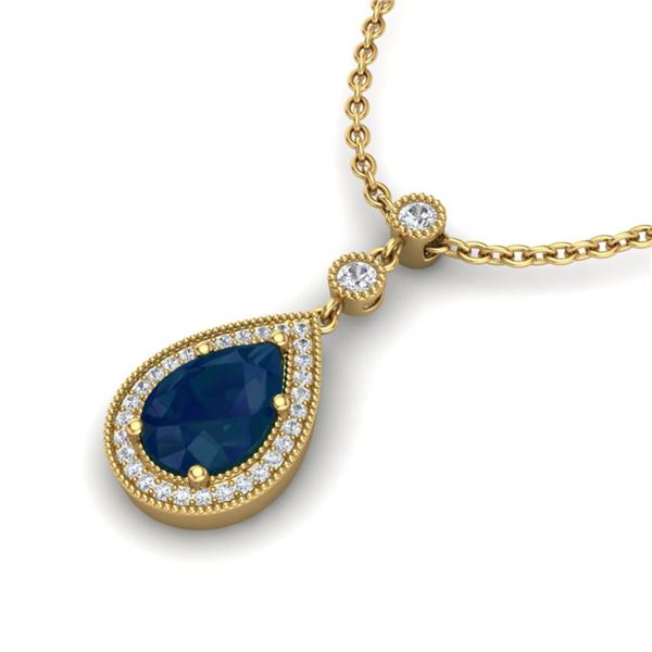 2.75 ctw Sapphire & Micro Pave VS/SI Diamond Necklace 18k Yellow Gold - REF-44W4H