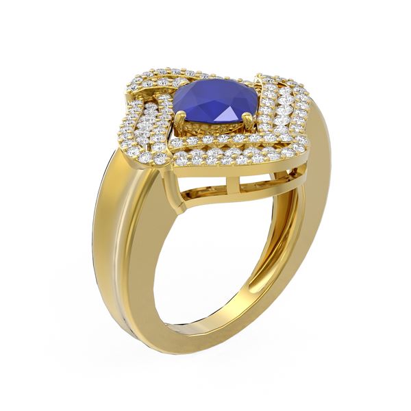 3.42 ctw Sapphire & Diamond Ring 18K Yellow Gold - REF-169H6R