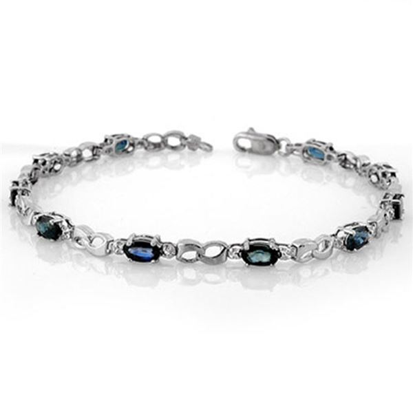 3.51 ctw Blue Sapphire & Diamond Bracelet 18k White Gold - REF-52F3M