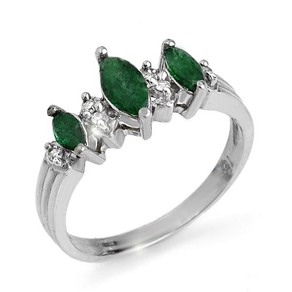 1.0 ctw Emerald & Diamond Ring 10k White Gold - REF-19N3F