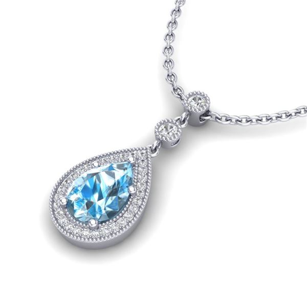 2.25 ctw Sky Blue Topaz & Micro Pave Diamond Necklace 18k White Gold - REF-37A3N