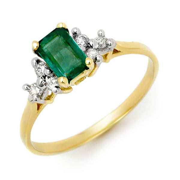 0.74 ctw Emerald & Diamond Ring 10k Yellow Gold - REF-12X4A