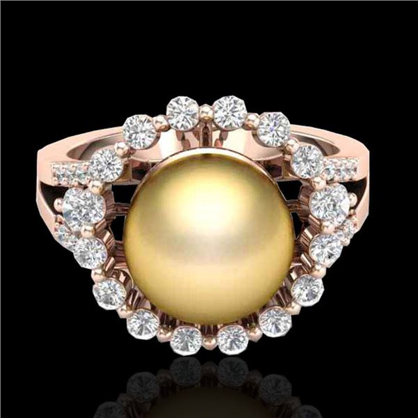 0.83 CT Micro Pave VS/SI Diamond & Golden Pearl Ring 14k Rose Gold - REF-55R5K