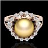 Image 1 : 0.83 CT Micro Pave VS/SI Diamond & Golden Pearl Ring 14k Rose Gold - REF-55R5K