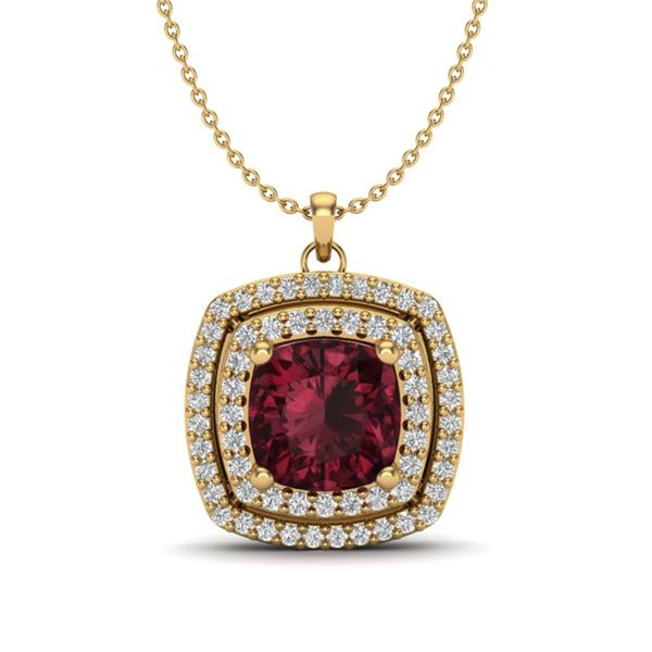 2.27 ctw Garnet & Micro Pave VS/SI Diamond Necklace 18k Yellow Gold - REF-49K2Y