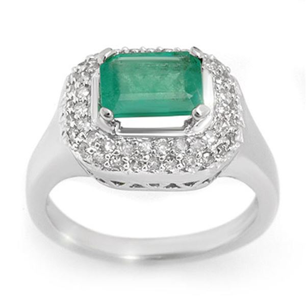 1.90 ctw Emerald & Diamond Ring 14k White Gold - REF-76X4A