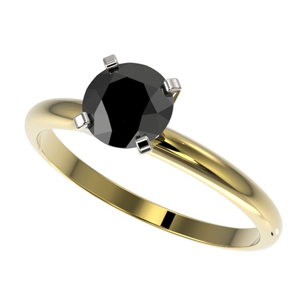 1 ctw Fancy Black Diamond Solitaire Engagment Ring 10k Yellow Gold - REF-22X3A