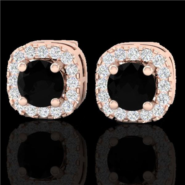 0.90 ctw Micro Pave Black & VS/SI Diamond Earrings 14k Rose Gold - REF-40A9N
