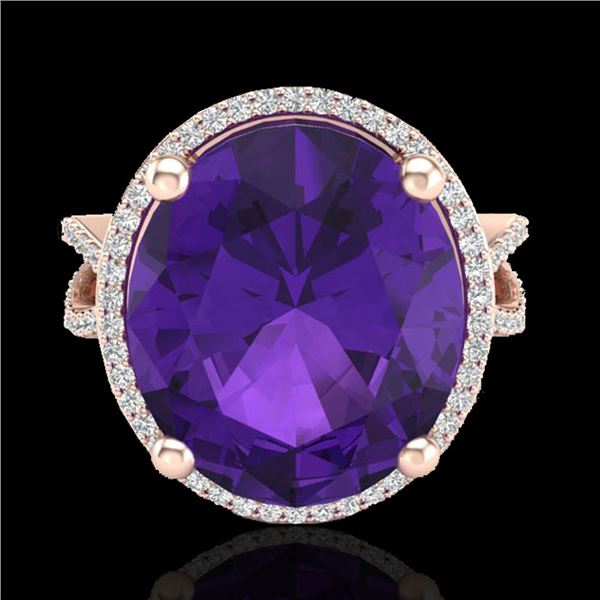 10 ctw Amethyst & Micro Pave VS/SI Diamond Ring 14k Rose Gold - REF-55H2R