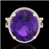 Image 1 : 10 ctw Amethyst & Micro Pave VS/SI Diamond Ring 14k Rose Gold - REF-55H2R
