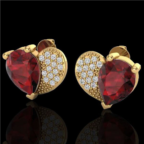 2.50 ctw Garnet & Micro Pave VS/SI Diamond Earrings 10k Yellow Gold - REF-22N5F