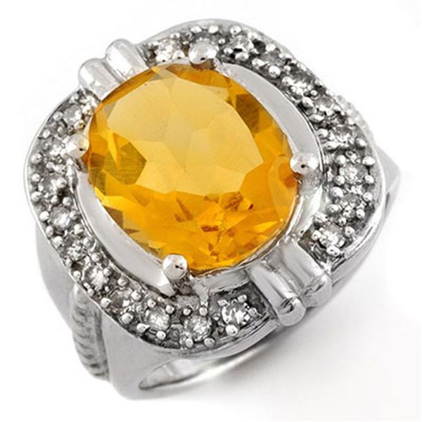 4.68 ctw Citrine & Diamond Ring 10k White Gold - REF-39H2R