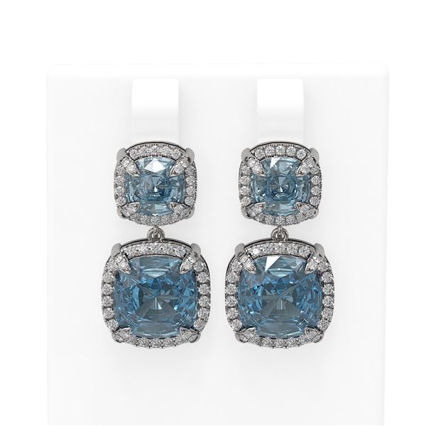 12.93 ctw Blue Topaz & Diamond Earrings 18K White Gold - REF-178H2R