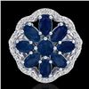 Image 2 : 4 ctw Sapphire & VS/SI Diamond Cluster Designer Ring 10k White Gold - REF-49W3H