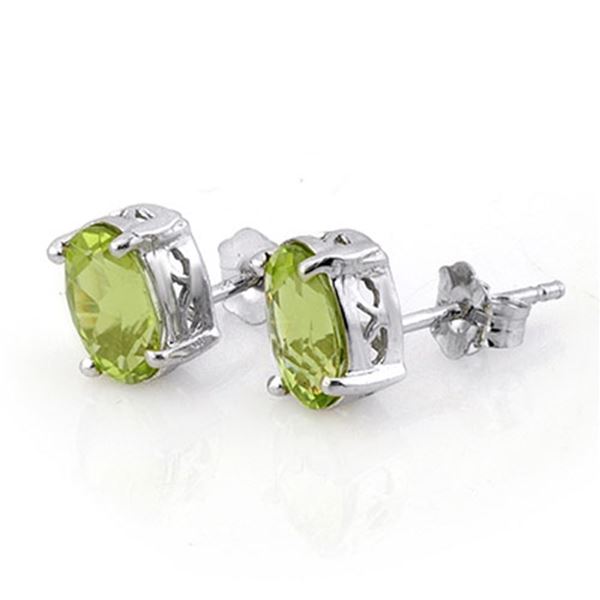 2.0 ctw Peridot Solitaire Stud Earrings 18k White Gold - REF-15W3H