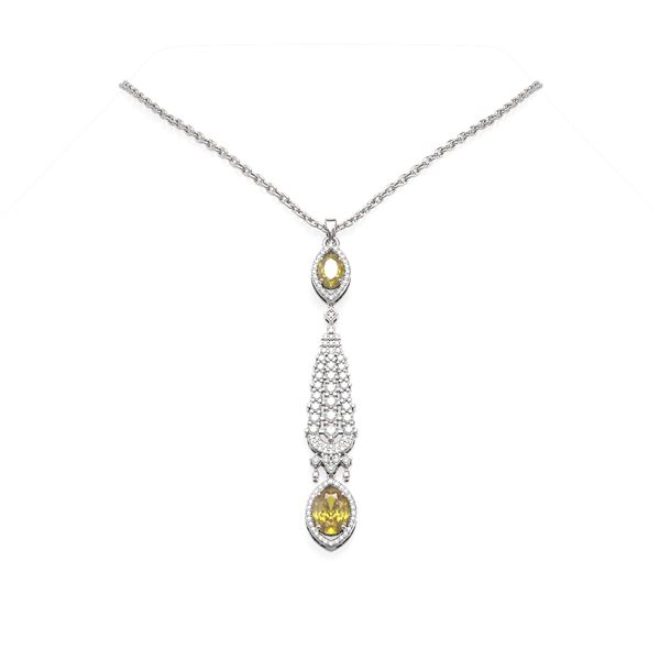4.98 ctw Citrine & Diamond Necklace 18K White Gold - REF-205H8R