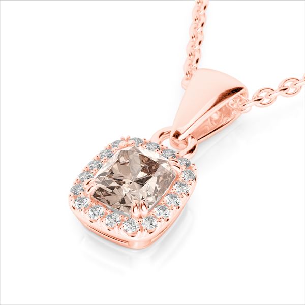 1.25 ctw Morganite & Micro Pave VS/SI Diamond Halo Necklace 10k Rose Gold - REF-25W9H