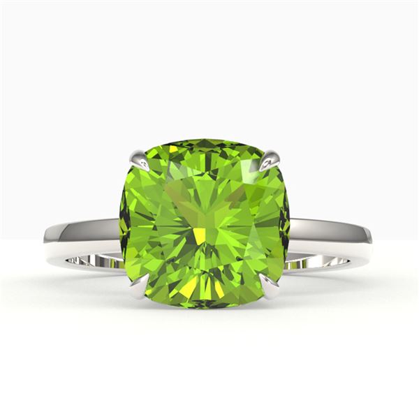6 ctw Cushion Cut Peridot Designer Stud Ring 18k White Gold - REF-47N2F