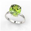 Image 2 : 6 ctw Cushion Cut Peridot Designer Stud Ring 18k White Gold - REF-47N2F