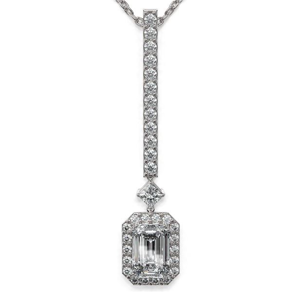 1.3 ctw Emerald Cut Diamond Designer Necklace 18K White Gold - REF-208N8F