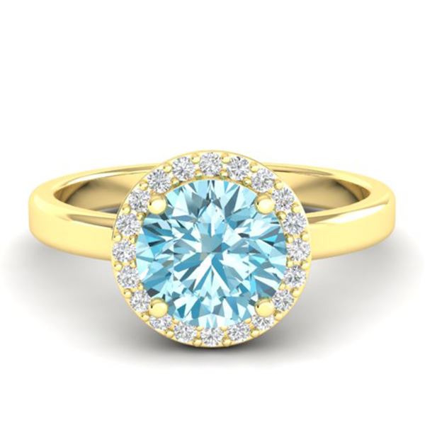 2 ctw Sky Blue Topaz & Halo VS/SI Diamond Micro Ring 18k Yellow Gold - REF-37A6N