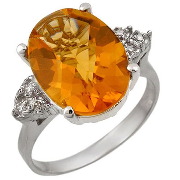 5.10 ctw Citrine & Diamond Ring 10k White Gold - REF-26F8M