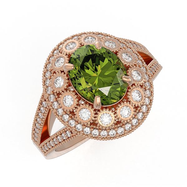 4.25 ctw Certified Tourmaline & Diamond Victorian Ring 14K Rose Gold - REF-132X8A