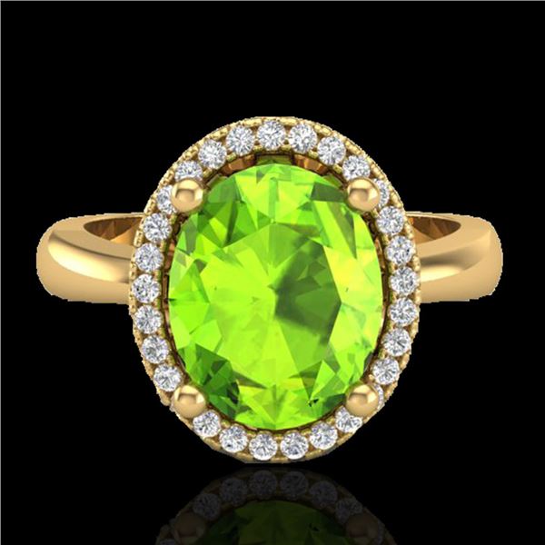 2.50 ctw Peridot & Micro Pave VS/SI Diamond Ring 18k Yellow Gold - REF-42M4G