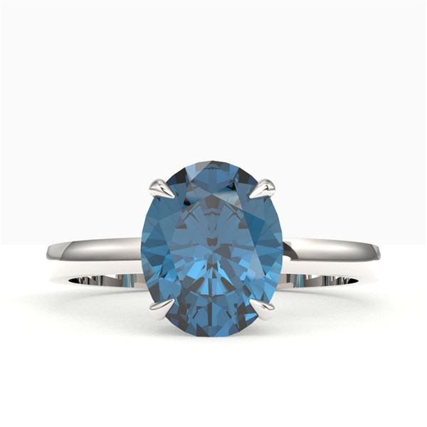 3.50 ctw London Blue Topaz Designer Solitaire Ring 18k White Gold - REF-27N2F