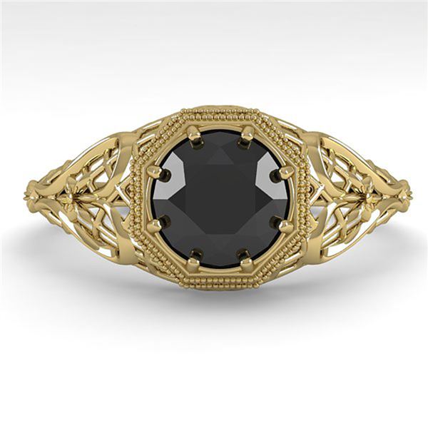 1.0 ctw Black Certified Diamond Ring Art Deco 14k Yellow Gold - REF-35H2R