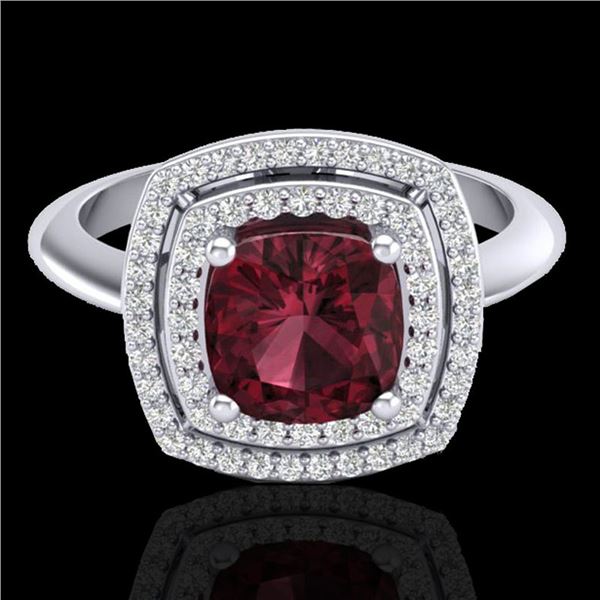 2.27 ctw Garnet & Micro VS/SI Diamond Pave Ring 18k White Gold - REF-50M6G