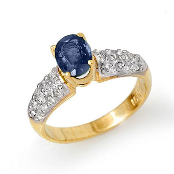 1.50 ctw Blue Sapphire & Diamond Ring 10k Yellow Gold - REF-40H9R