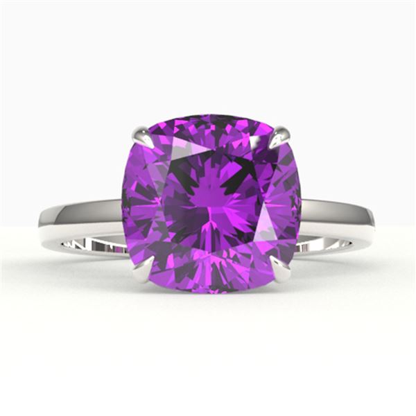 6 ctw Cushion Cut Amethyst Designer Engagment RNG 18k White Gold - REF-29F3M