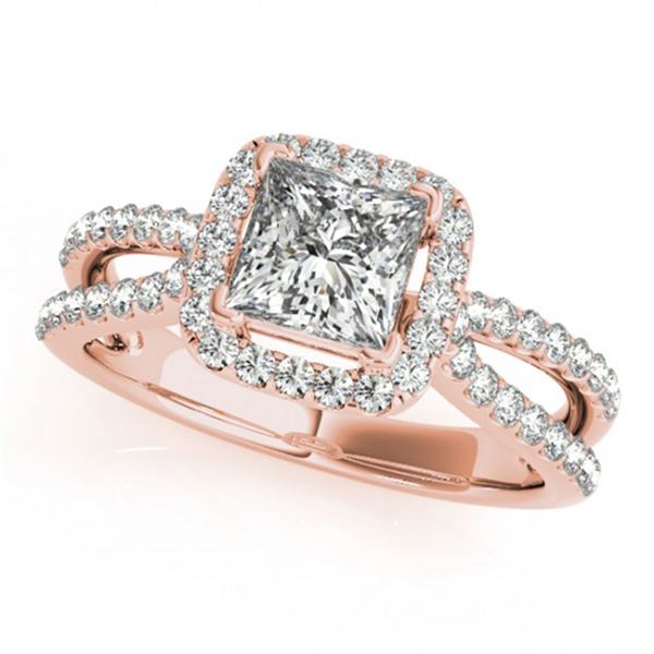 0.85 ctw Certified VS/SI Princess Diamond Halo Ring 18k Rose Gold - REF-106M3G