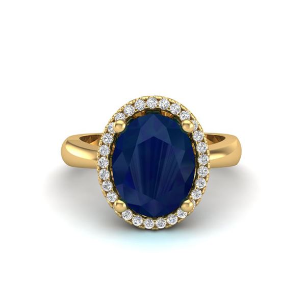 3 ctw Sapphire & Micro Pave VS/SI Diamond Ring 18k Yellow Gold - REF-46N5F
